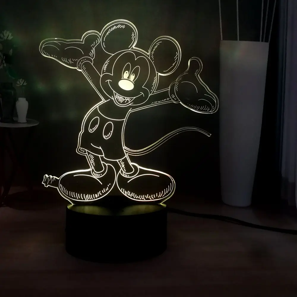 Hug the naughty Mickey Mouse 3D креативная Иллюзия Ночник LED украшение комнаты для мальчиков