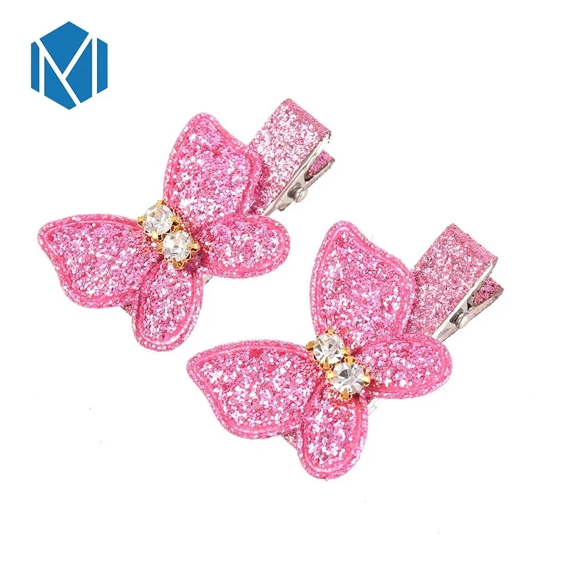 Rose Red M MISM одна пара Горячая заколки для волос для девочек шпильки в форме бабочки заколки блестящие стразы для милых детей аксессуары для волос - Цвет: Rose Red