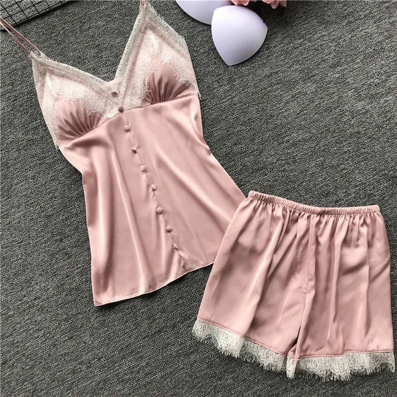 Женский пижамный комплект шелковая Летняя Сексуальная Домашняя одежда для сна