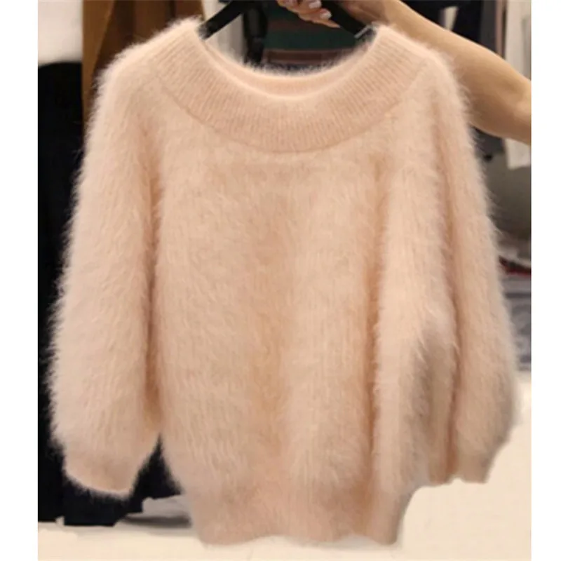 Off Shoulder Ladies Thick Oversized Sweaters Women Winter Pullovers Mink Cashmere Pull Femme Mohair Sweater Knitted Pullover S50 | Женская