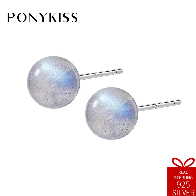 

PONYKISS S925 Sterling Silver Opal Moon Stone Ball Stud Earrings Women Prevent Allergy Fine Jewelry Accessory Wedding Party Gift