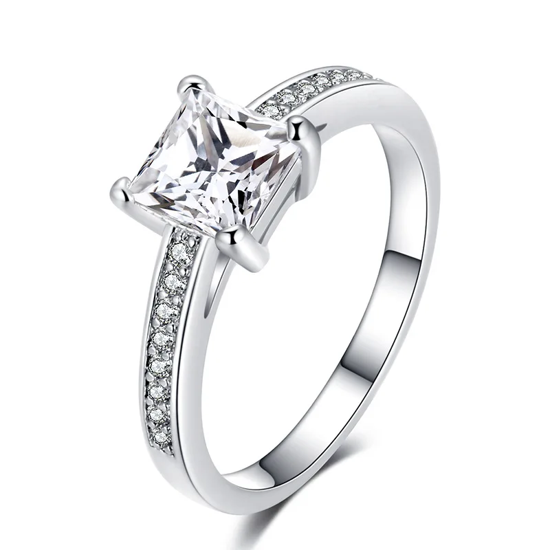 С AAA циркон кольцо сияющий кристалл серебро цвет кольца для женщин Свадебные