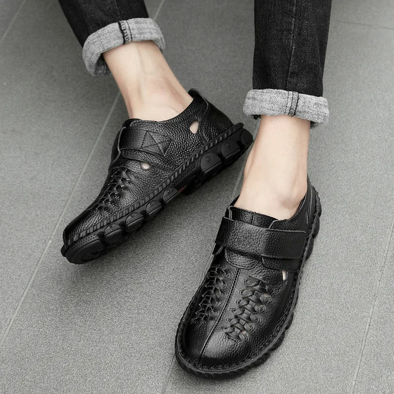 Размера плюс натуральная кожа летняя повседневная обувь дышащие мужские туфли