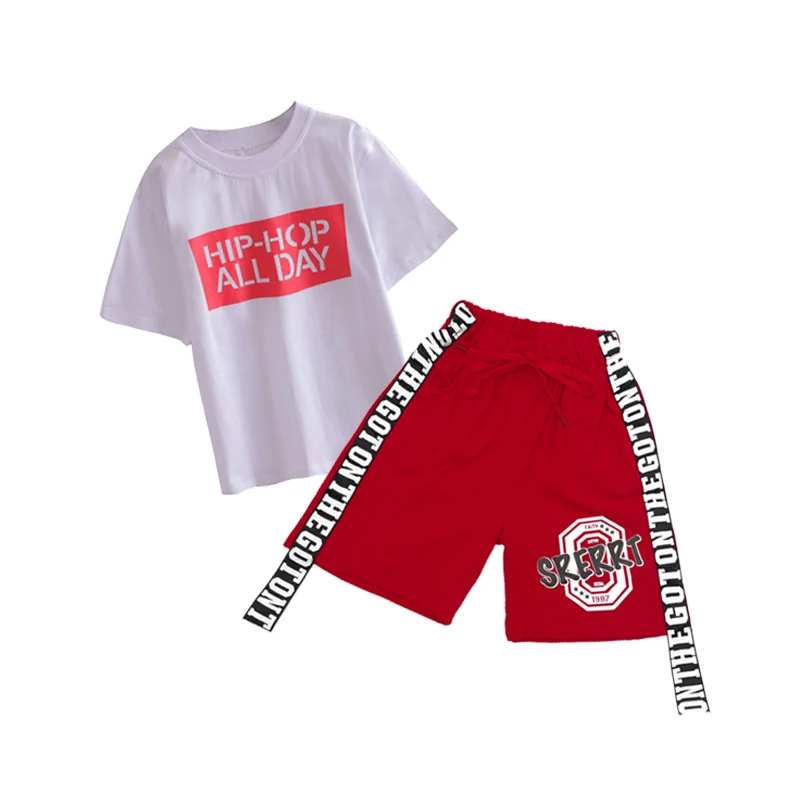 Детская одежда в стиле хип хоп Красная футболка Топ повседневные шорты для