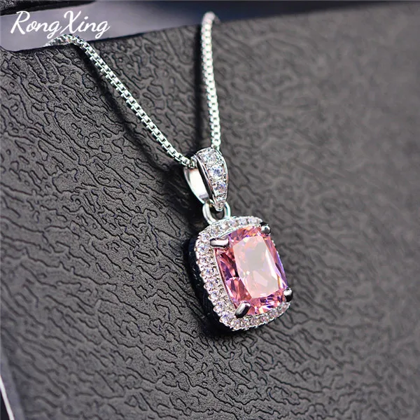Pink RongXing Шарм разноцветный камень подвески ожерелье s для женщин 925 пробы Серебро Заполненный синий/фиолетовый циркон ожерелье HP067 - Окраска металла: Pink