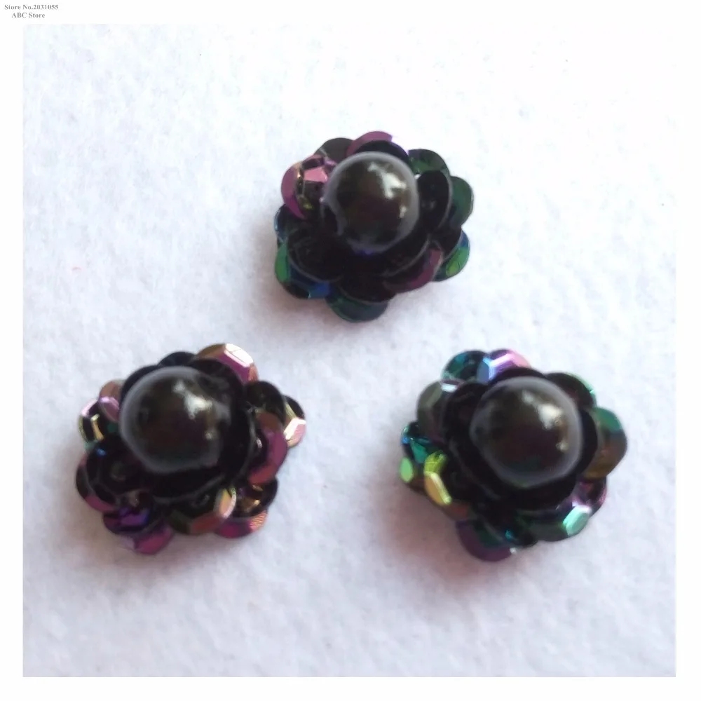 New 3D Black Sparkling Padded Sequined Bead Faux Pearl Flower Appliques Patches Costume Wedding Decoration x 15pcs/lot TBNC125C | Дом и сад
