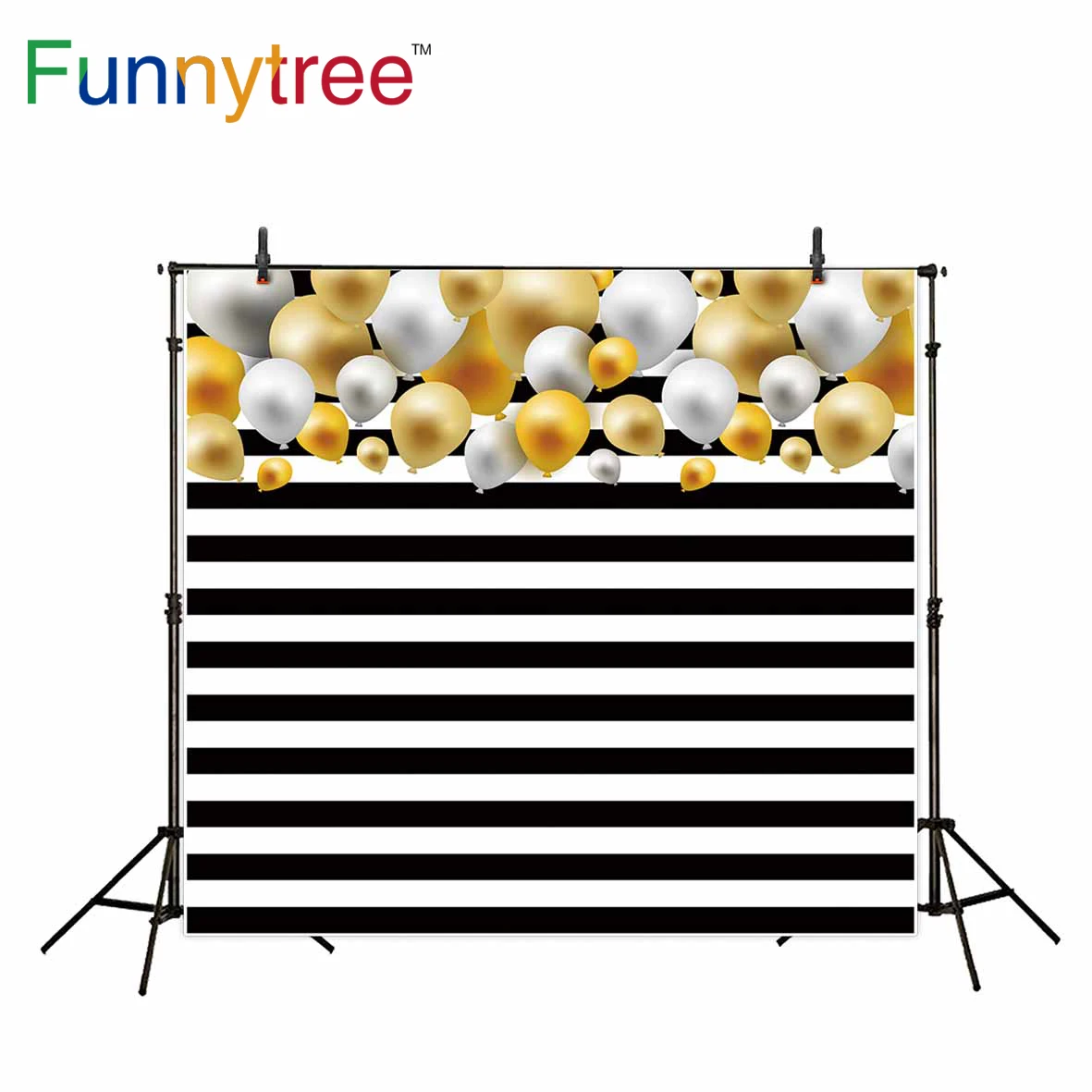 

Фотофон Funnytree с воздушными шарами черные белые полосы для вечевечерние