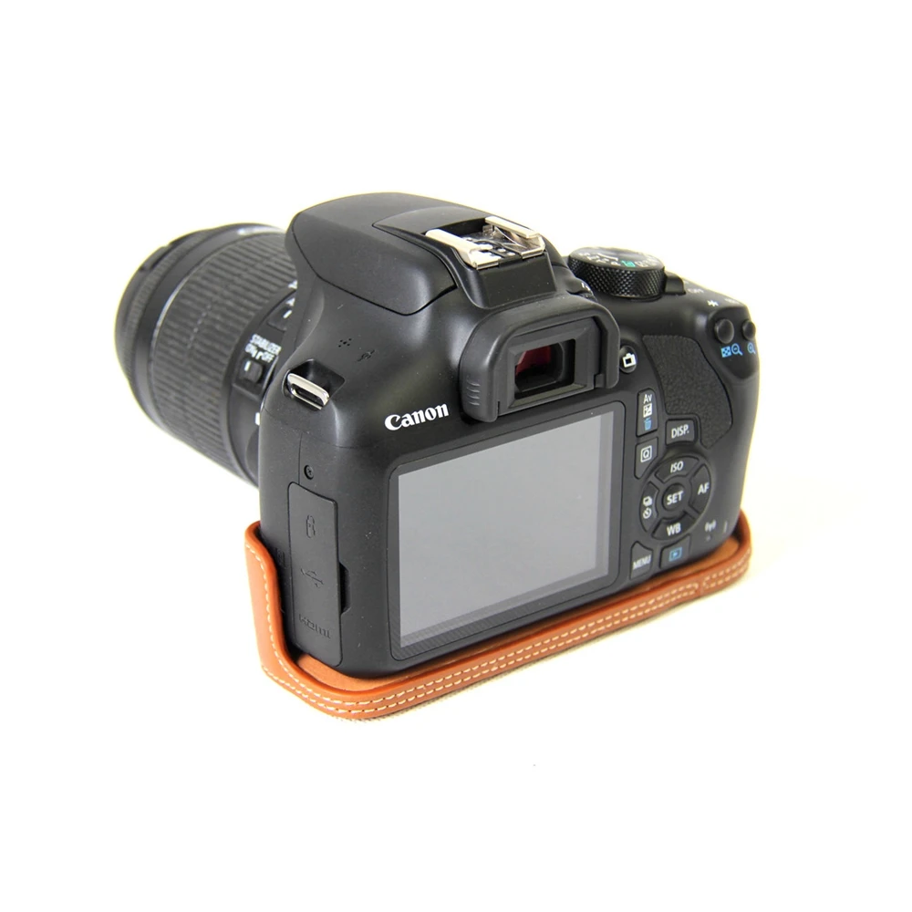 Натуральная кожа Mochila Fotografia камера сумка нижний чехол для Canon 1300D половина тела крышка база батарея открытие