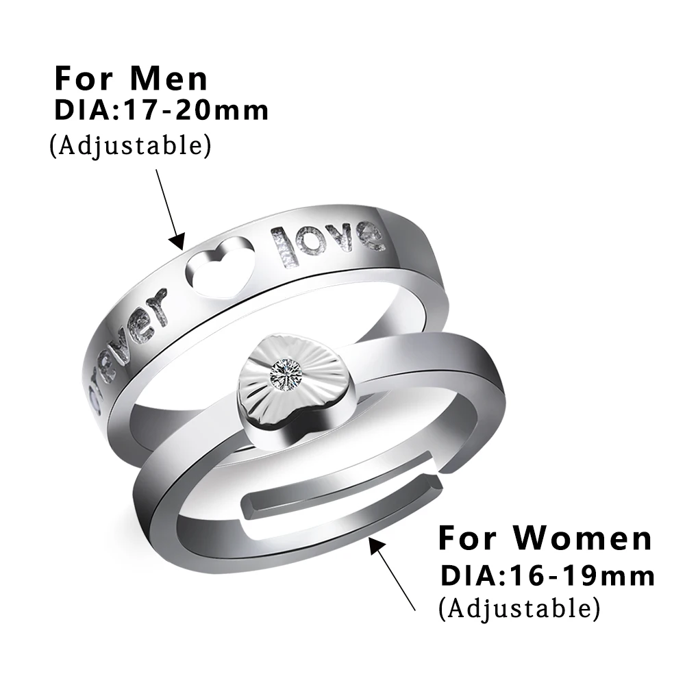 Регулируемые кольца с серебряным покрытием в виде сердца Forever Love 1 шт. открытые