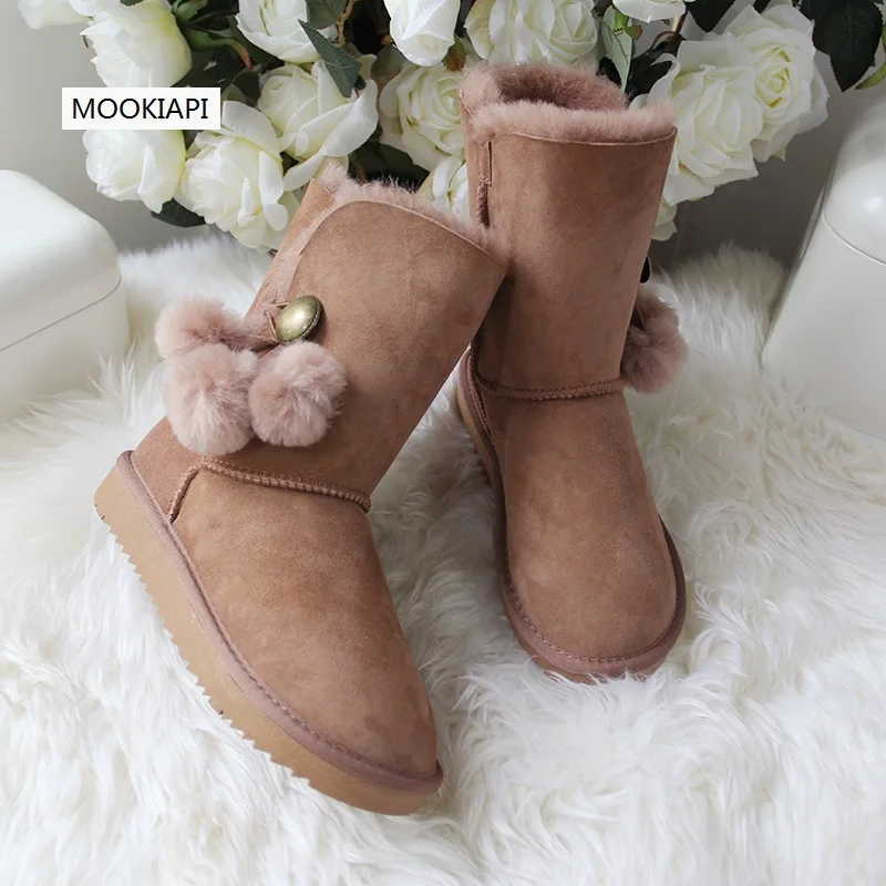 2019 European high-quality snow boots, real sheepskin, 100%natural wool, women's boots, free delivery 4 colors