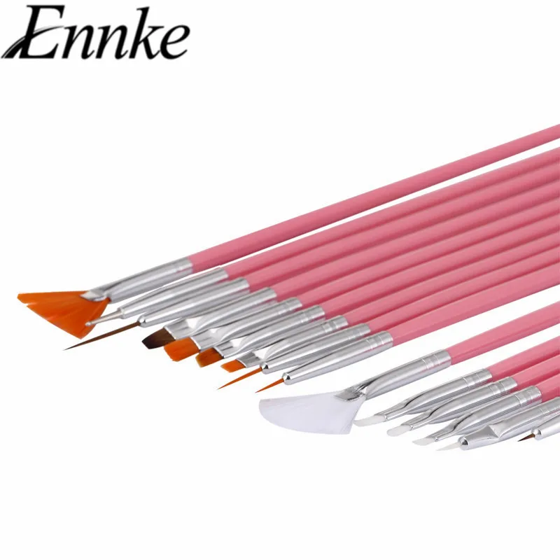 ENNKE 15Pcs pink professional nail brushes UV Gel Brush Liner Painting Pen Acrylic Drawing for Nails Handle Manicure Nail | Красота и