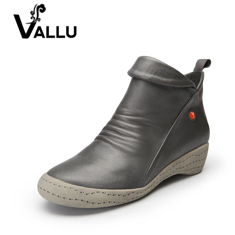 VALLU/Новинка года; сезон осень-зима; обувь из натуральной кожи; женские ботинки; плиссированные ботильоны из воловьей кожи на низком каблуке