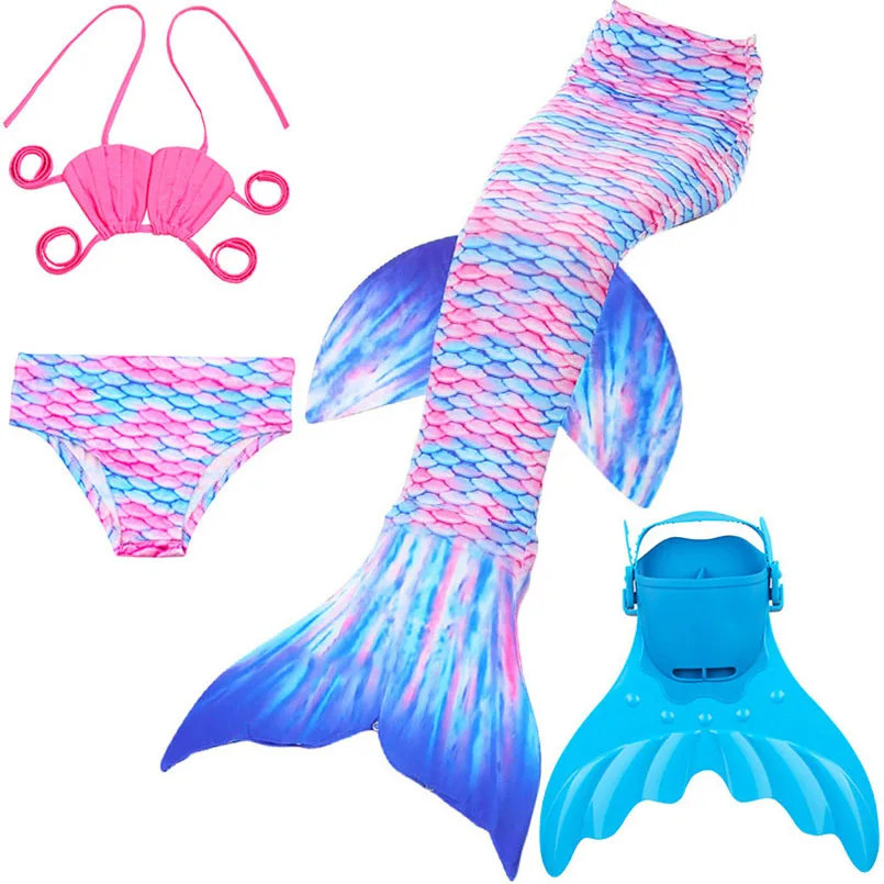 

4Pcs Girls Mermaid Tail Swimsuits Costume with Monofin Zeemeerminstaart Cola De Sirens Swim Kids Mermaid Tails Cosplay Swimwear