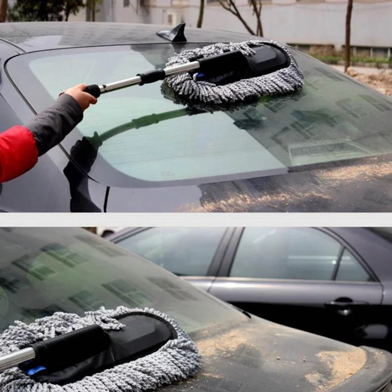 Полотенце из микрофибры для чистки машины Щетка авто окно Duster Выдвижная нержавеющая стальная длинная ручка восковый порошок моющийся Drag восковая шайба