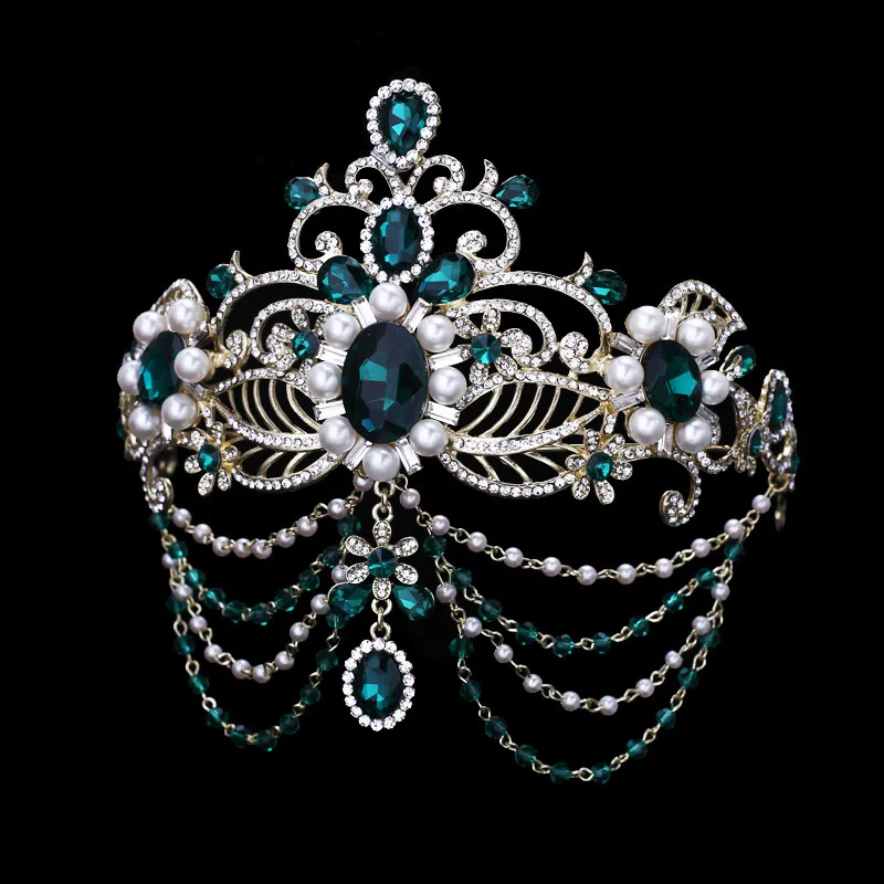 Зеленый Кристалл невесты аксессуары для волос свадебные диадемы Женщин горный