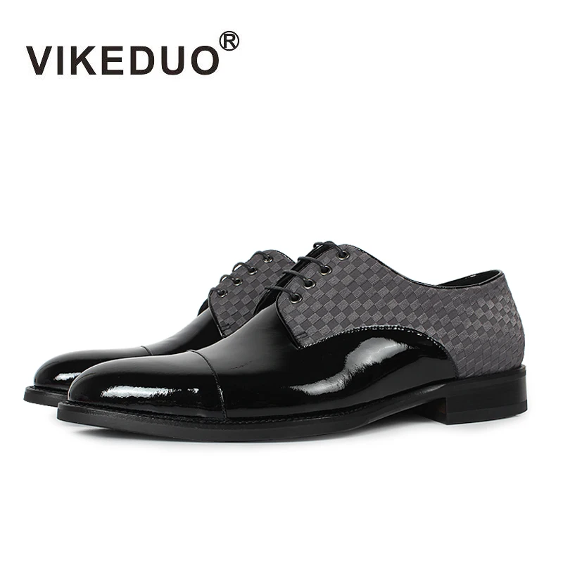VIKEDUO Лоскутные лакированные кожаные мужские туфли черные изготовленные на заказ