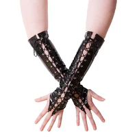 latex gothic fetish clubwear elbow gloves womens fashion lace up fingerless gloves black red pvc leather dancing adult games