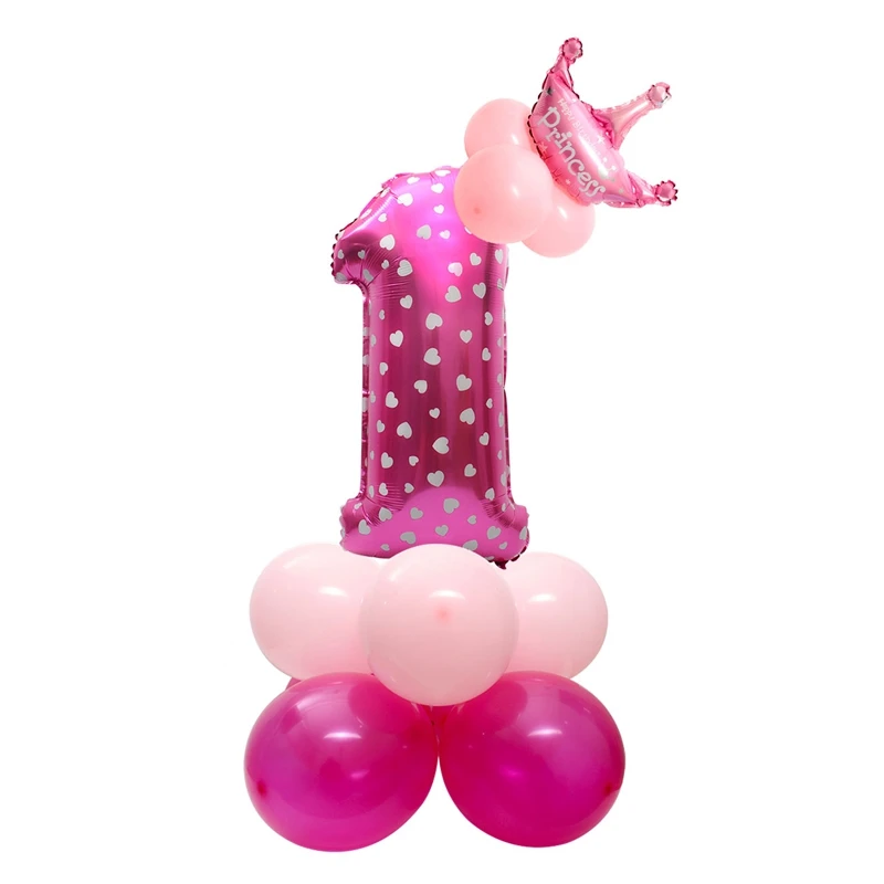 15 Pcs Pink 1 С Днем Рождения украшения Принцесса воздушный шар для колонны 1-й первый день рождения поставки дети ребенок мальчик девочка взрослый гирлянда один год Вечерние - Цвет: 15 Pcs Pink 1
