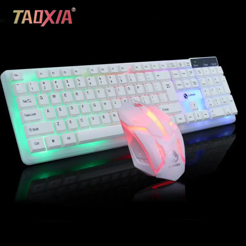 T11 BSFGTB Офисный бытовой Белый 7 цветов люминесцентный USB кабель конкурентоспособная клавиатура с подвеской и мышь игра подсветка комплект - Цвет: T11 BSFGTB