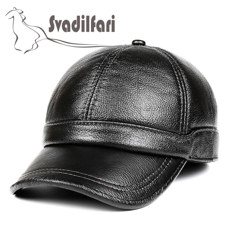 Svadilfari, новинка, Осень-зима, настоящая воловья кожа, шапка для мужчин и женщин, натуральная кожа, бейсбольная кепка, для улицы, теплая, защита для ушей, для папы и мамы