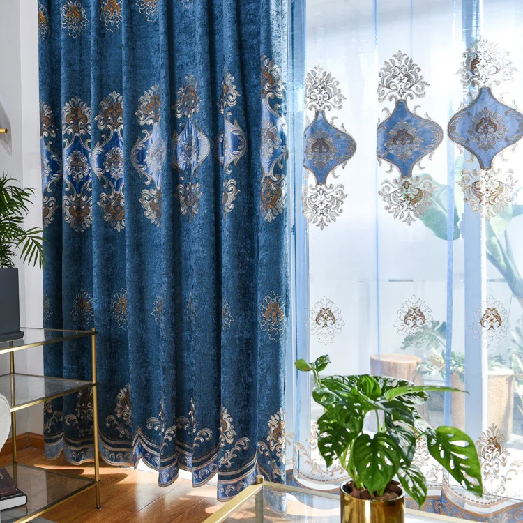 Шениль синего цвета шторы для гостиной столовой спальни Европейский экран окна