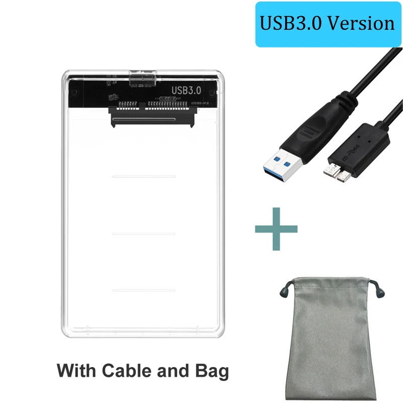 2," USB 3,0 SATA Hd коробка HDD жесткий диск Внешний HDD корпус прозрачный чехол инструмент бесплатно 5 Гбит/с Поддержка 2 ТБ UASP протокол - Цвет: With Cable and Bag