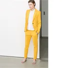 Желтый формальный одна кнопка для женщин повседневные офисные Повседневная обувь Костюмы Высокое школьная форма на заказ из 2 предметов деловой смокинг костюмы