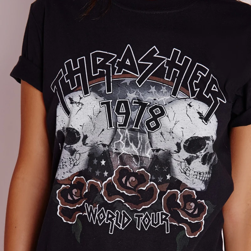 Скелет цветочный письмо печати Для женщин футболка с круглым вырезом короткий