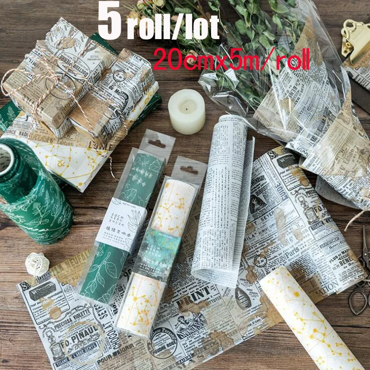 

5rolls 20cmx5m DIY Retro Theme Gift Wrapping Paper Book Creative Papercraft Handmade Scrapbooking