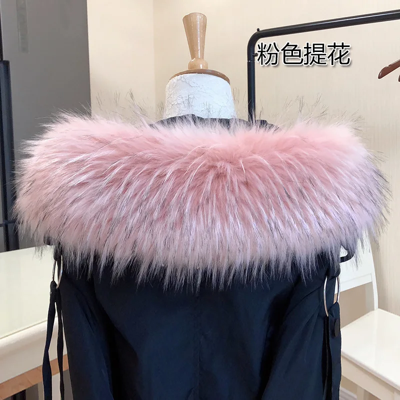 pink raccoon Очень большой искусственный мех енота Воротник Зимнее пальто шапка мех Декор пушистый искусственный мех енота шарфы унисекс меховой воротник DIY искусственный меховой воротник - Цвет: pink raccoon