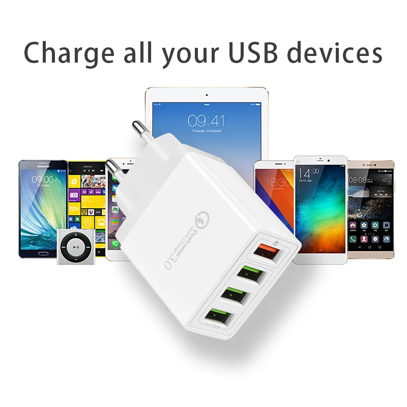 Зарядное устройство USB 4 порта Quick Charge 3 0 для samsung iPhone XiaoMi настенный мобильный