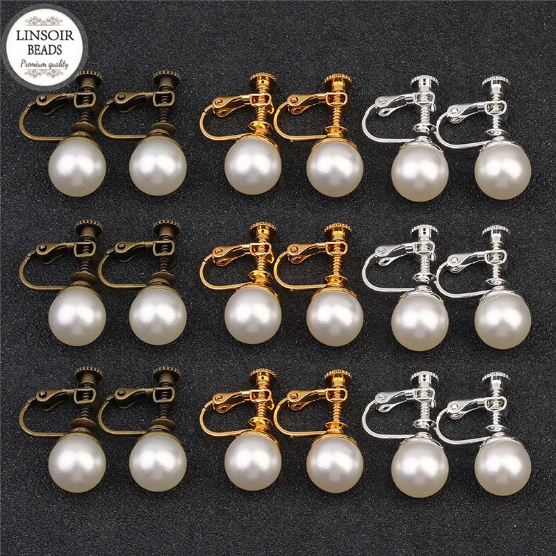 Клипса для ушей с имитацией жемчуга медная золотистая/серебристая 10 мм |