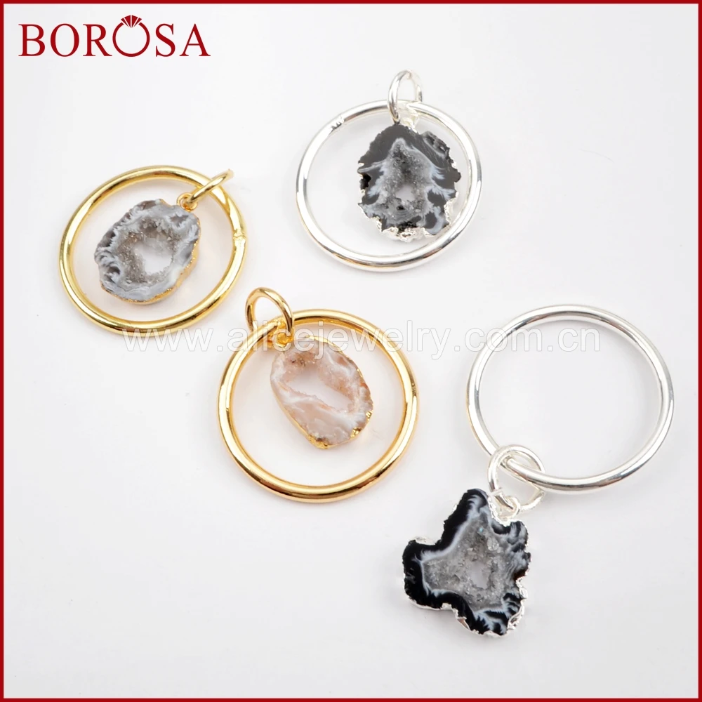 BOROSA 5 шт. Новое поступление золото/серебро цвет натуральный Агаты Druzy срез Кулон
