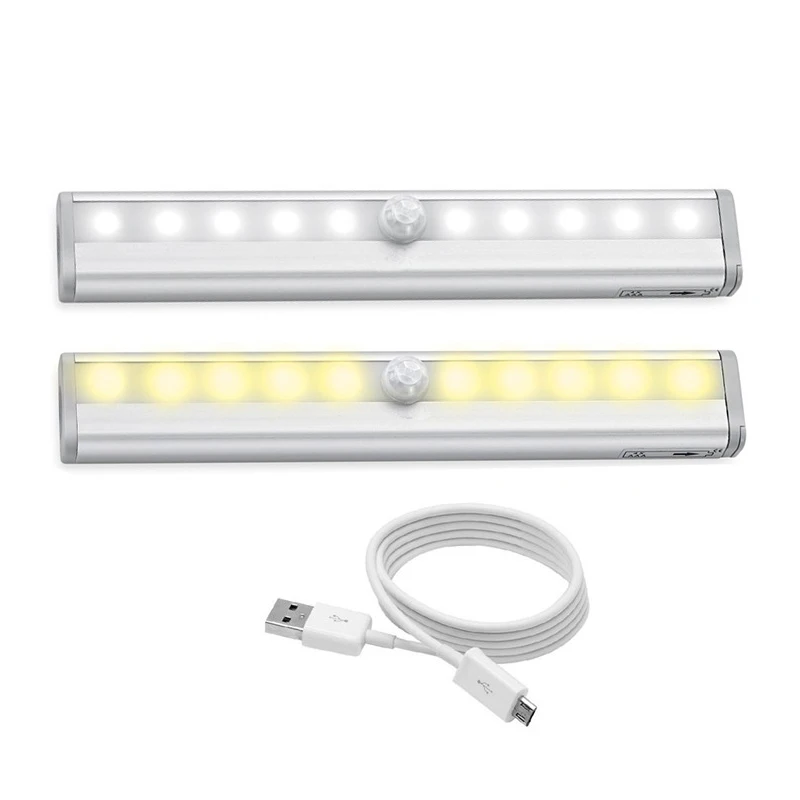 

USB Rechargeable 10 LED Night Light PIR Motion Sensor Light Under Cabinet Wardrobe Closet Cupboard Night Lamp With Magnetic