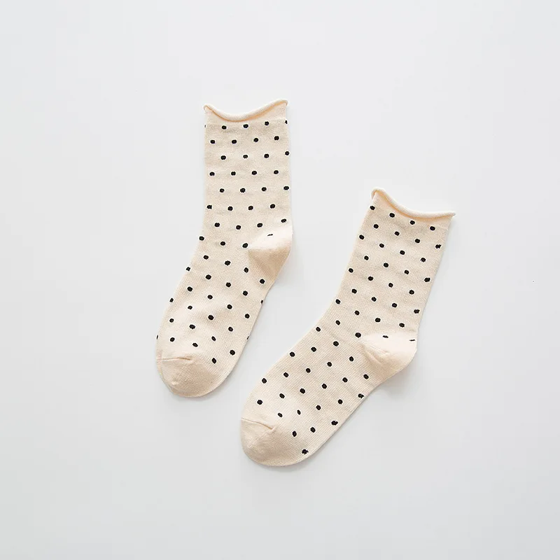 

Casual Socks Women Crimping Soft Cotton Dot Stripe Print Socks Breathable Sweat-absorbing Harajuku Female Mid Socks