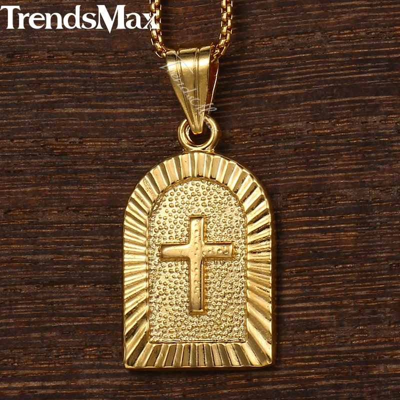 Trendsmax крест кулон ожерелье для женщин золотая коробка цепь мужчин подарок модные