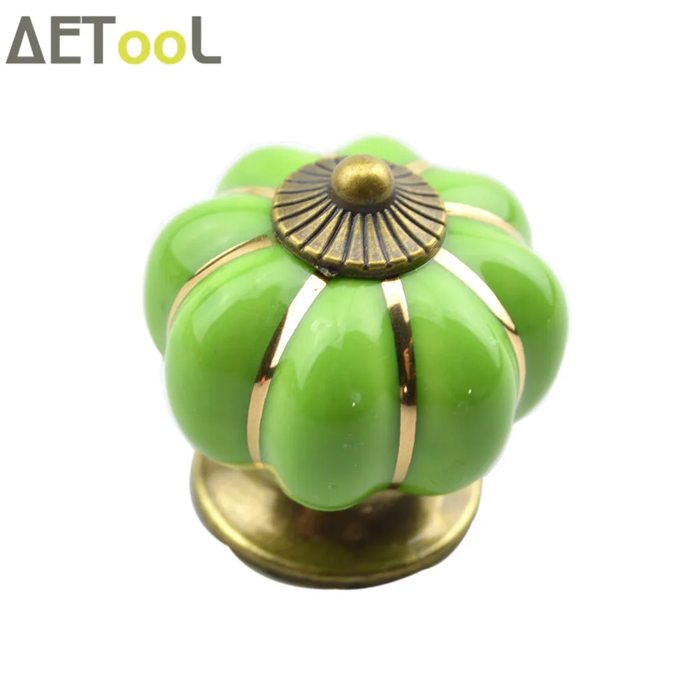 AETool Green 40 мм деревенские винтажные ручки в форме тыквы для ящика шкафа кухни