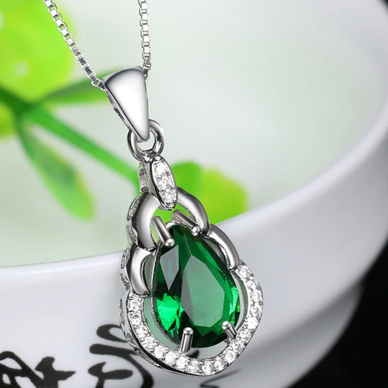 Женское ожерелье из серебра 925 пробы с подвеской изумруда|Ожерелья| |