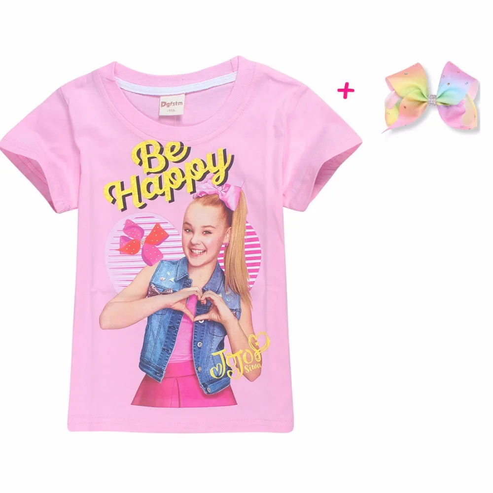 Летние модные футболки Jojo Siwa/футболка с короткими рукавами для больших девочек Подростковая мягкая хлопковая одежда с героями мультфильмов детская одежда для маленьких девочек
