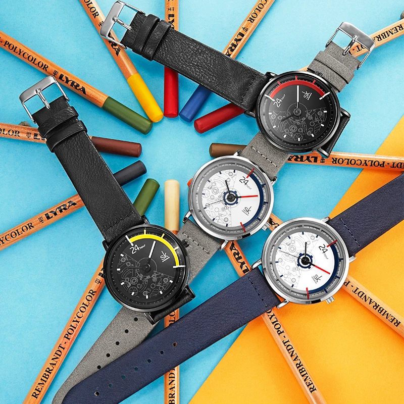 Женские и мужские креативные наручные часы SK роскошные кожаные под платье