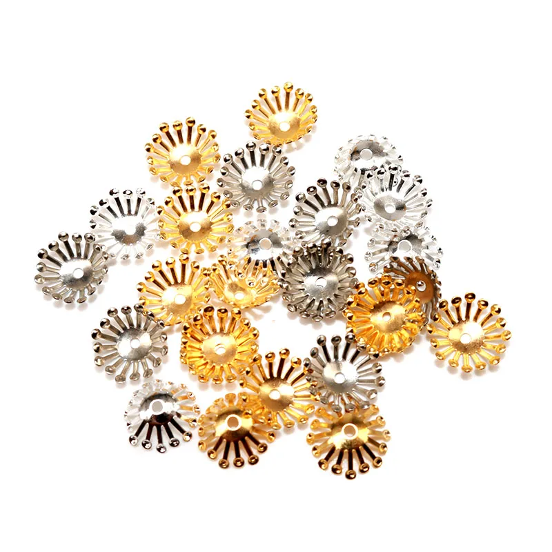 Оптовая продажа 12 мм 100 шт позолоченные цветочные лепестки концевые бусины