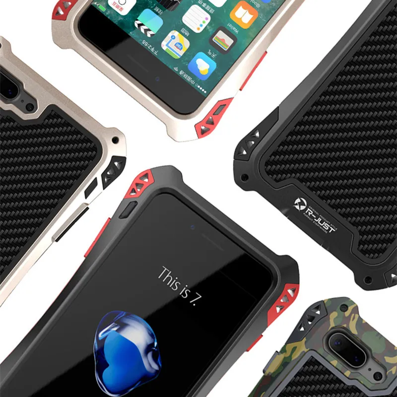 R-JUST Amira для Apple iphone 7 8 Life водонепроницаемый чехол из углеродного волокна закаленное стекло металлический чехол для iphone 7 8 Plus алюминиевая броня