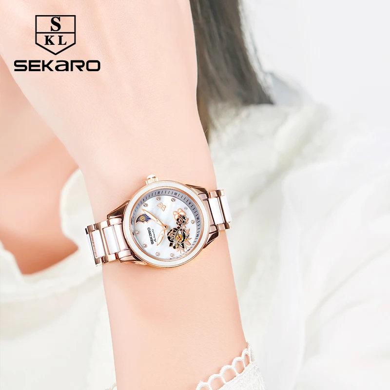 Женские керамические автоматические механические часы с бабочками и