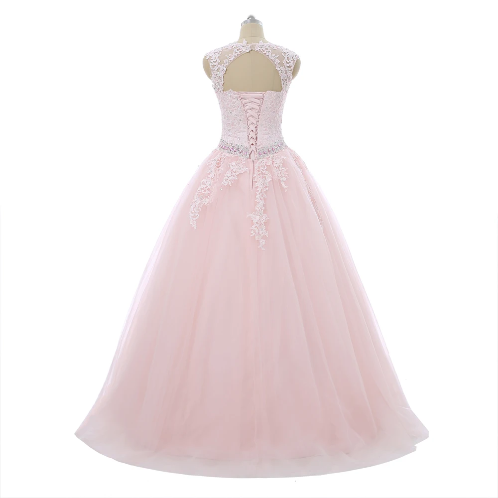 Розовое бальное платье Quinceanera рукава крылышки тюлевые Аппликации кружева бисер