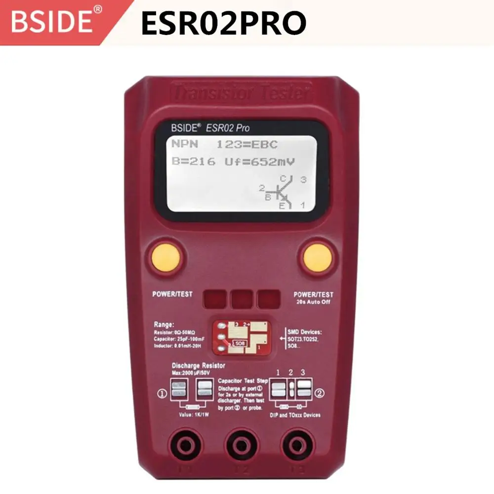 ESR02PRO-RED BSIDE ESR02PRO Цифровой транзистор SMD компоненты тестер Диод Триод Емкость индуктивность мультиметр ESR метр - Цвет: ESR02PRO-RED