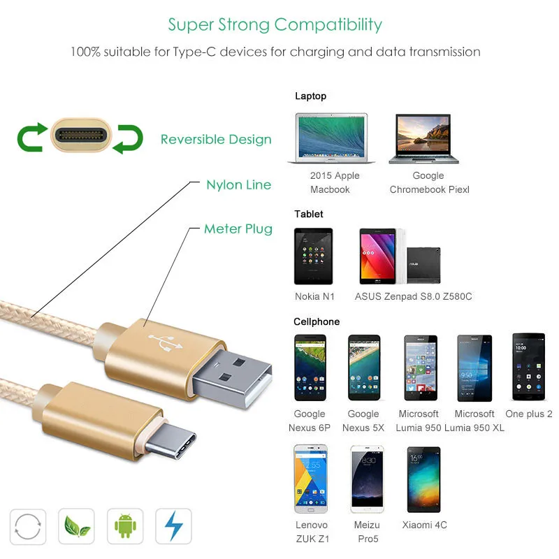 Кабель USB Type-C 3 1 Type C кабель для быстрой зарядки и синхронизации данных Xiaomi Mi5 5S MI 9 8