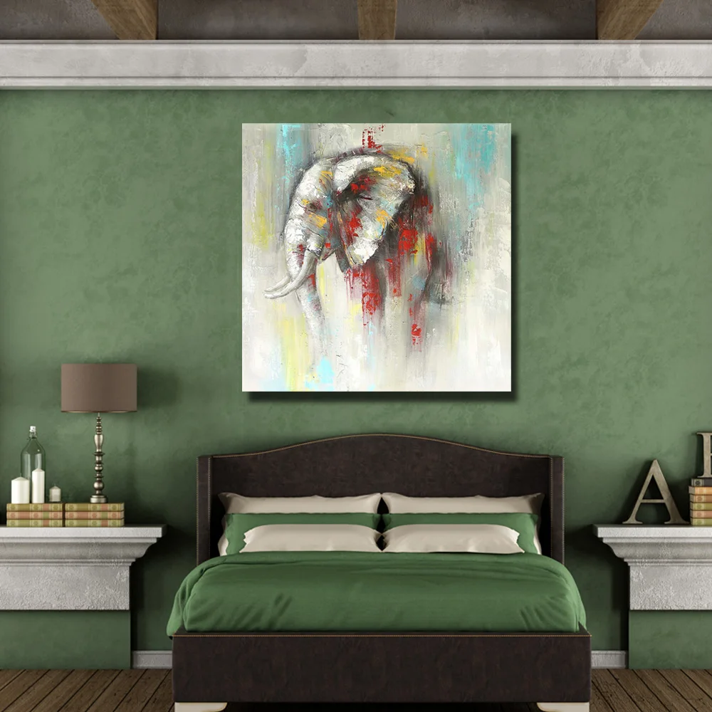 Indian elephant hand paint wild animal oil painting knife on canvas realistic wall picture home decor artpainting | Дом и сад
