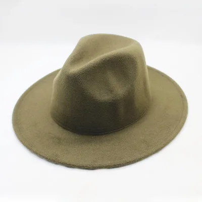 Осень Зима с широкими полями Fedora Мужская коричневая джазовая шляпа с Плоскими Полями Фетровая шапка Трилби котелок из шерсти шапки для женщин еврейская шляпа - Цвет: Army Green