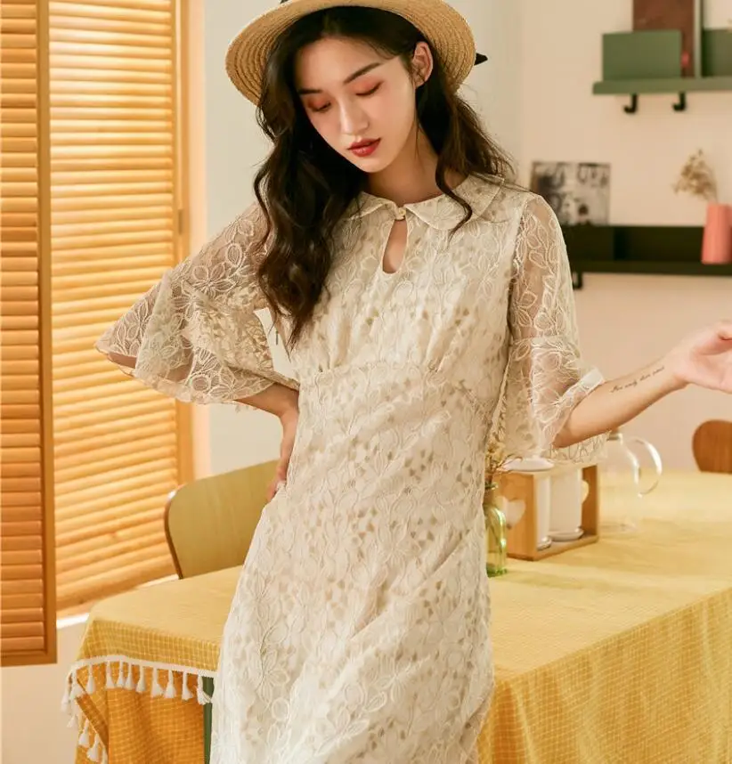2019 новые модные женские платья винтажное кружевное платье Питер Пэн с
