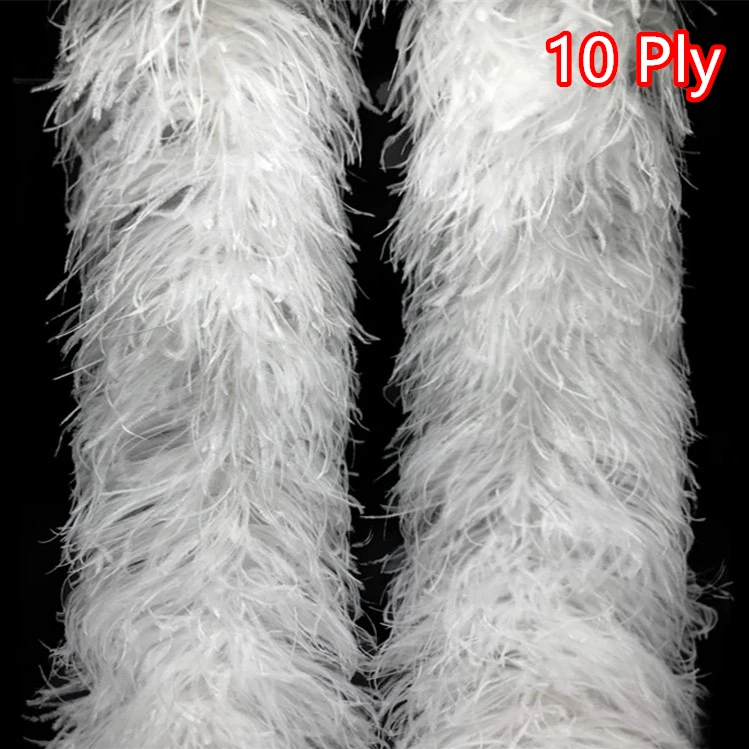 2 м/лот, белый, черный(1Ply, 3Ply, 5Ply, 10Ply, 20Ply), боа из страусиных перьев, отделка юбки, свадебные перья, для рукоделия, Плюмы - Цвет: 10 Ply White